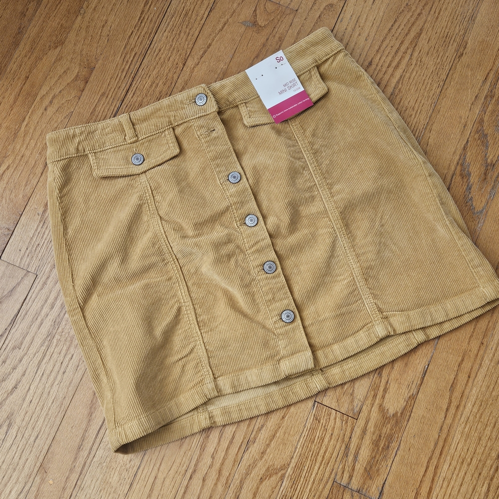 SO Gold/YELLOW Corduroy Button Front Mini Skirt NWT sz 15